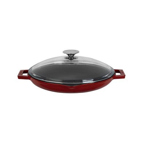 Yuvarlak Kızartma Tavası Cam Kapaklı Döküm Demir Yekpare Çift Kulplu Çap(Ø)30cm.