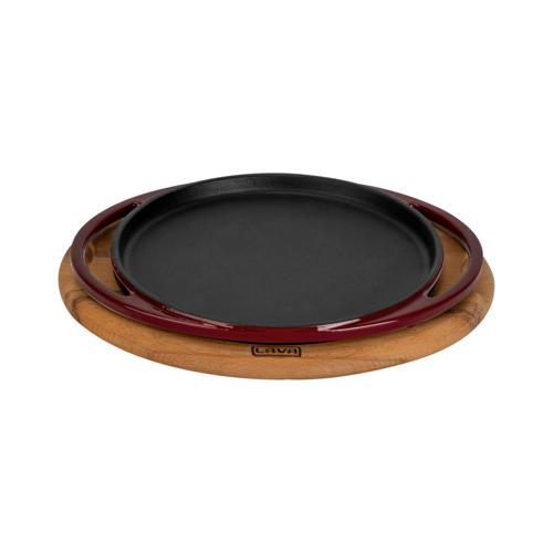 Yuvarlak Pizza Krep Pankek Tavası Döküm Demir Yekpare Çift Kulplu Kayın Servis Ahşabı Çap(Ø)20cm.