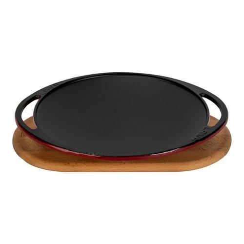 Yuvarlak Saç Kavurma Tavası Döküm Demir Yekpare Çift Kulplu Kayın Servis Ahşabı Çap(Ø)28cm.