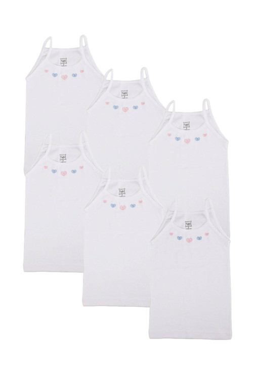 Kız Çocuk 6 Lı Geniş Askılı Işlemeli Ribana Atlet 0165