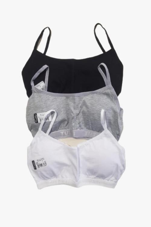 Kız Çocuk Alıştırma 3'lü Sütyen 3 Renk Beyaz Siyah Gri