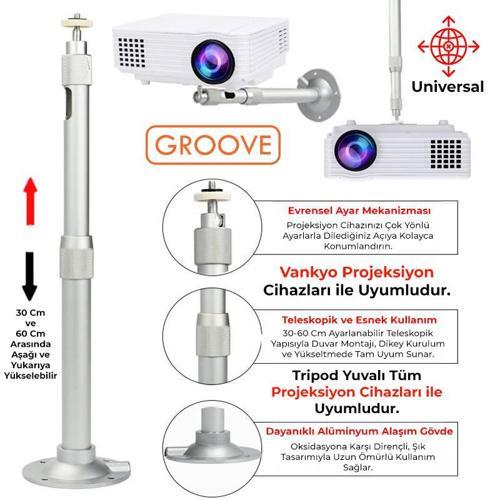 Vankyo Groove 30-60CM Alüminyum Projeksiyon Cihazı Tavan Askı Aparatı Duvar Bağlantı Aparatı Universal Beyaz