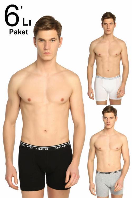 Erkek Pamuklu Likralı Boxer 6 Lı Paket