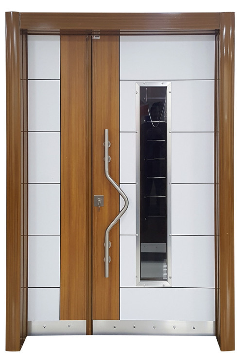 Çelik Kapı Fiyatları Ahşap Desenli Apartman Girişi Çelik Kapı, Dış Cephe Apartman Kapısı Sağ Açılım
