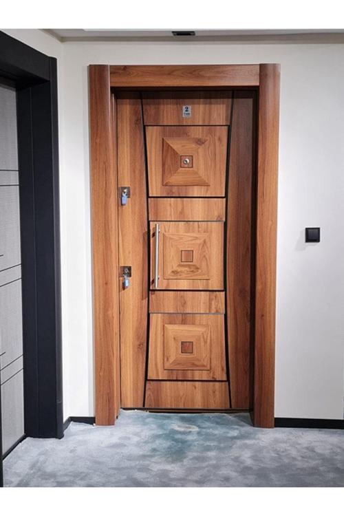 Çelik Kapi Ahşap Kaplama Çelik Kapi, Kabartmalı Model Daire Kapısı Sağ