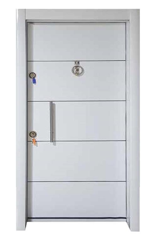 Kompozit Çelik Kapı Kasalı Beyaz Renk Düz Model Tırnaklı Sistem Çelik Kapı Sağ Açılım