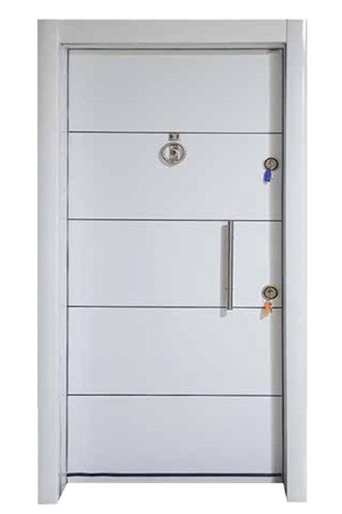 Kompozit Çelik Kapı, Beyaz Renk Düz Model Tırnaklı Sistem Çelik Kapı Sol Açılım