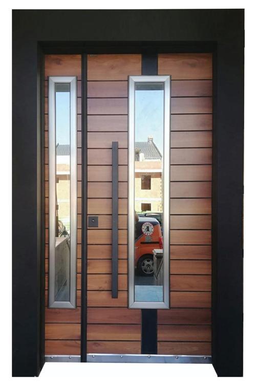 Villa Kapısı, Apartman Giriş Kapısı Siyah Kasalı Saruhan Desen Düz Model Sağ Açılım