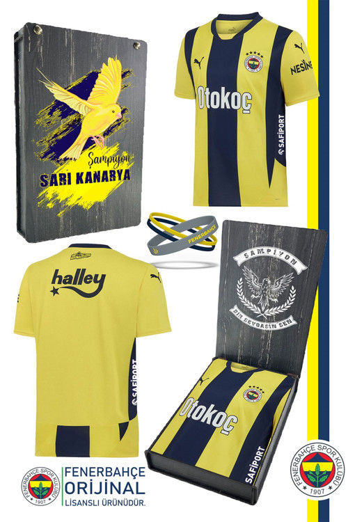 FB FRM 045 Fenerbahçe Orijinal Lisanslı 2024 Yeni Sezon Sarı Lacivert Çubuklu Forma + Bileklik Set H
