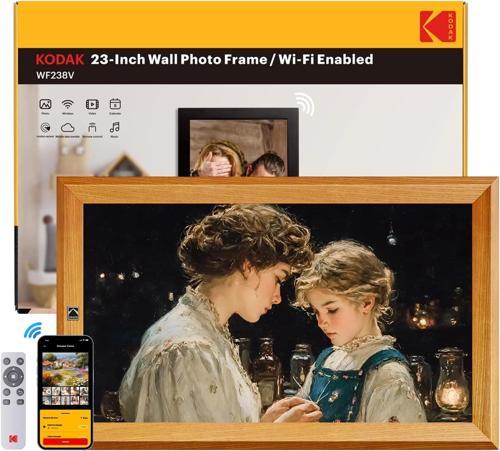 23.8 Inc Ahşap WiFi Dijital Fotoğraf Çerçevesi, 1920x1080 FHD IPS Ekran