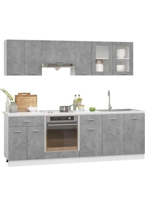 Tdesigno Tuana Mutfak 210 Cm-Beton Görünümlü Kapak - Tezgah Dahil