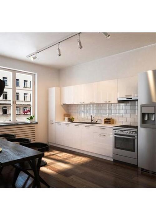 Tdesigno Tanyeli Hazır Mutfak Dolabı Kiler Dahil 320 Cm – Parlak Beyaz - Tezgah Dahil
