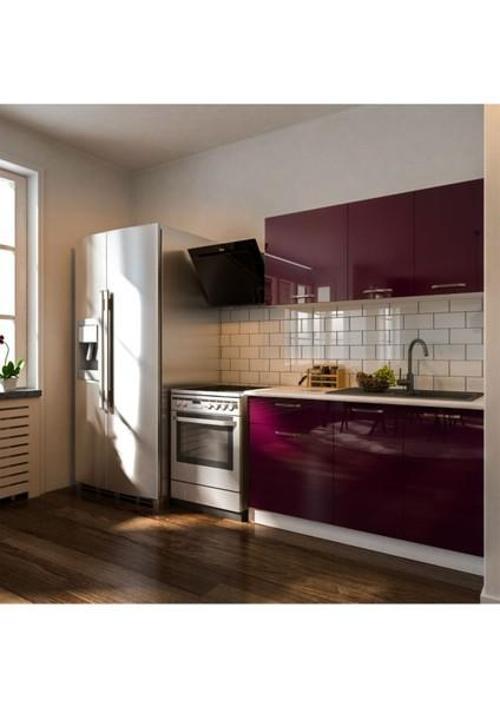 Tdesigno Eylül Hazır Mutfak Dolabı 140 Cm - Parlak Mürdüm - Tezgah Dahil