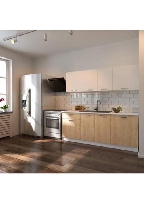 Tdesigno Senem Hazır Mutfak Dolabı 200 Cm - Safir Meşe Beyaz - Tezgah Dahil