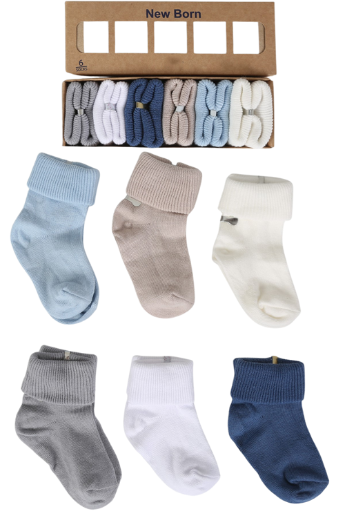 Organik Pamuklu 6'lı Yenidoğan Bebek Çorap