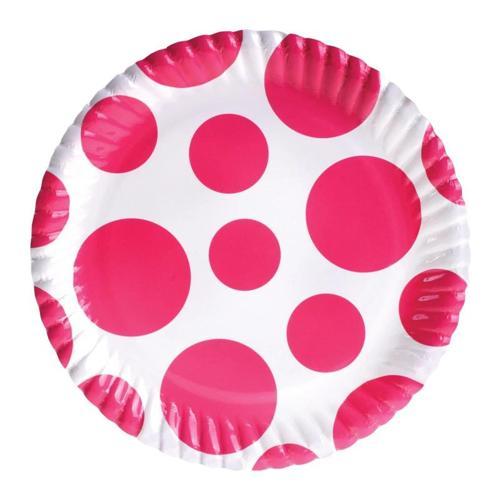 Fuşya Karışık Puantiyeli Karton Tabak 23cm