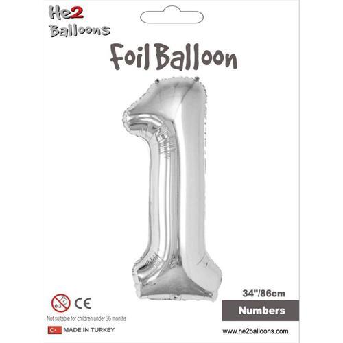 1 Rakam Gümüş Folyo Balon 34"
