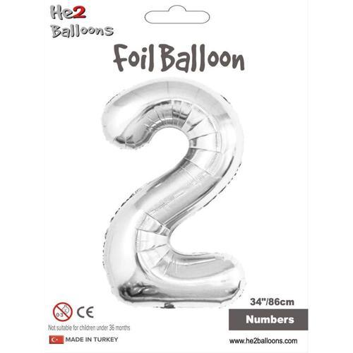 2 Rakam Gümüş Folyo Balon 34"