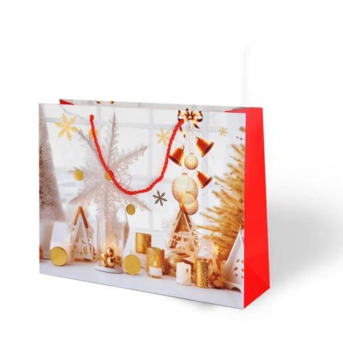 32x26 Lüks Pearl Karton Çanta Varak Baskılı -Yılbaşı Temalı-