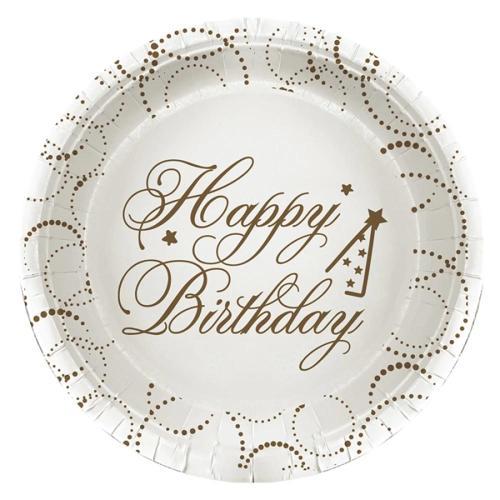 Happy Birthday Elegant Beyaz Karton Tabak 23cm