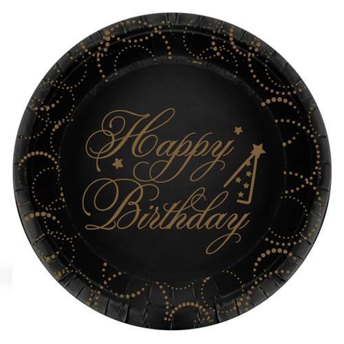 Happy Birthday Elegant Siyah Karton Tabak 23cm