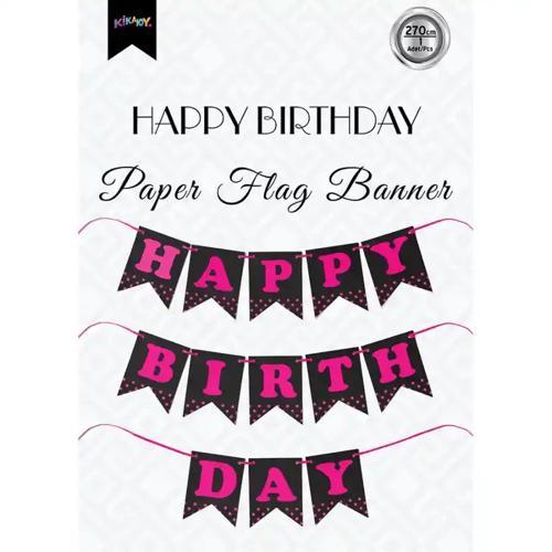 Happy Birthday Siyah Zemin Fuşya Harf Afiş