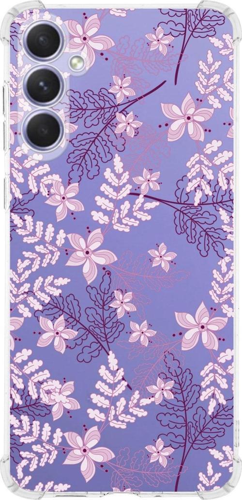 Samsung Galaxy A54 Uyumlu Köşe Korumalı Antişok Kapak Floral Pudra Tasarımlı Şeffaf Silikon Kılıf