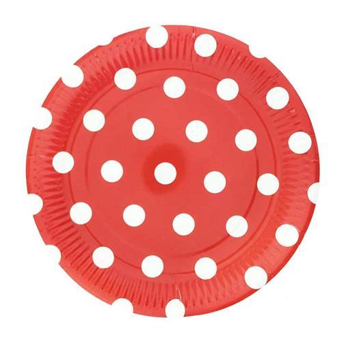 Kırmızı Puantiyeli Karton Tabak 23cm