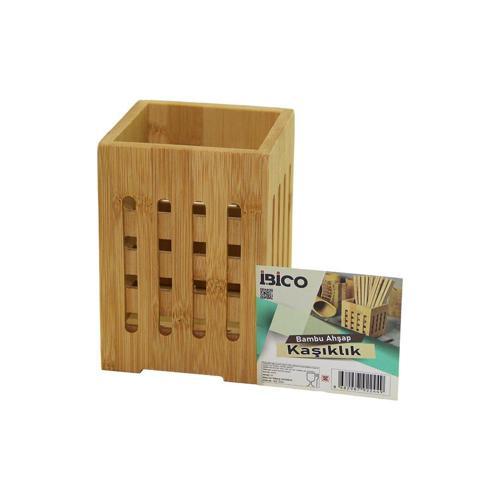 BÜYÜK - PENCERELİ  KARE=10X10CM  AHŞAP BAMBU KAŞIKLIK ORGANİZER (5060)