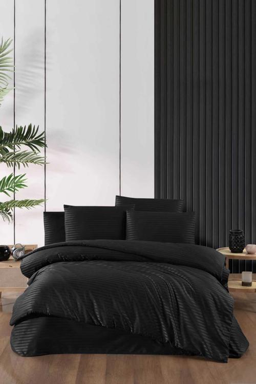 Stripe Saten Line Çift Kişilik Nevresim Takımı Siyah