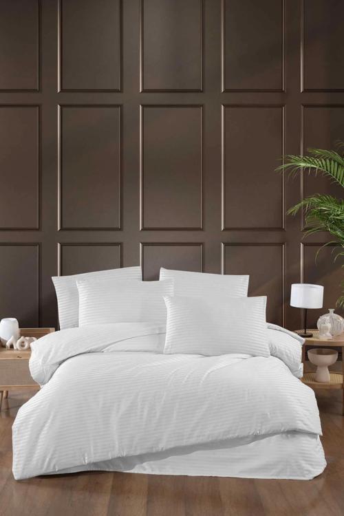 Stripe Saten Line Çift Kişilik Nevresim Takımı Beyaz