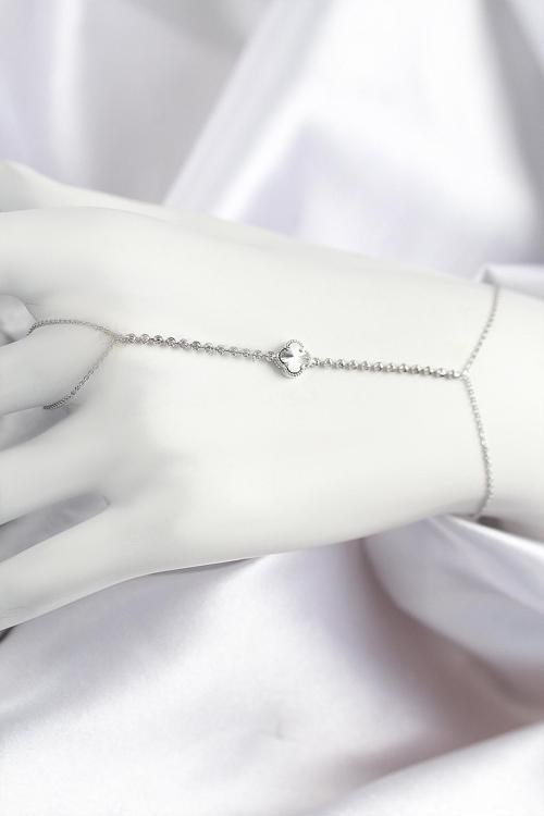 Pirinç Zirkon Taşlı Yonca Model Gümüş Renk Şahmeran