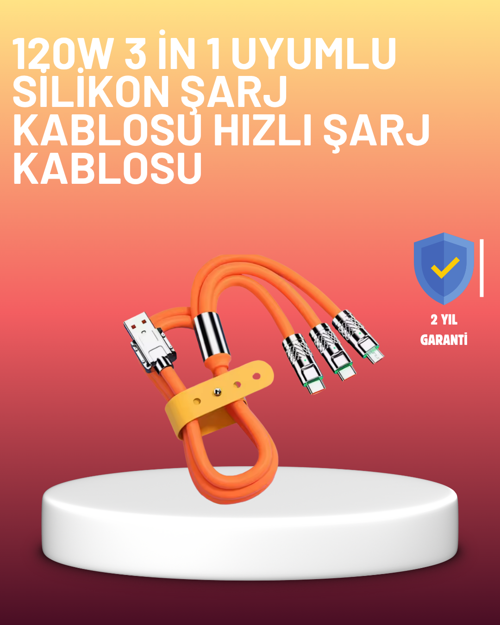 120W Şarj Destekli 3’ü 1 Arada Çoklu Şarj Kablosu – 1.2 Metre