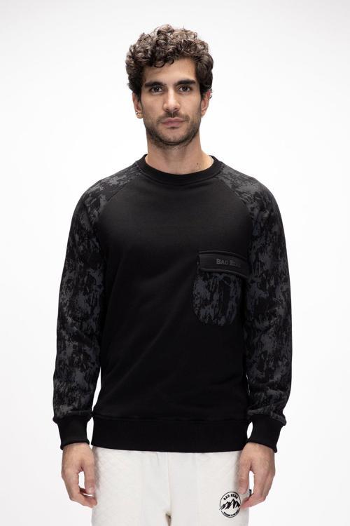 Deep Si̇yah Crewneck Erkek Baskılı Sweatshirt