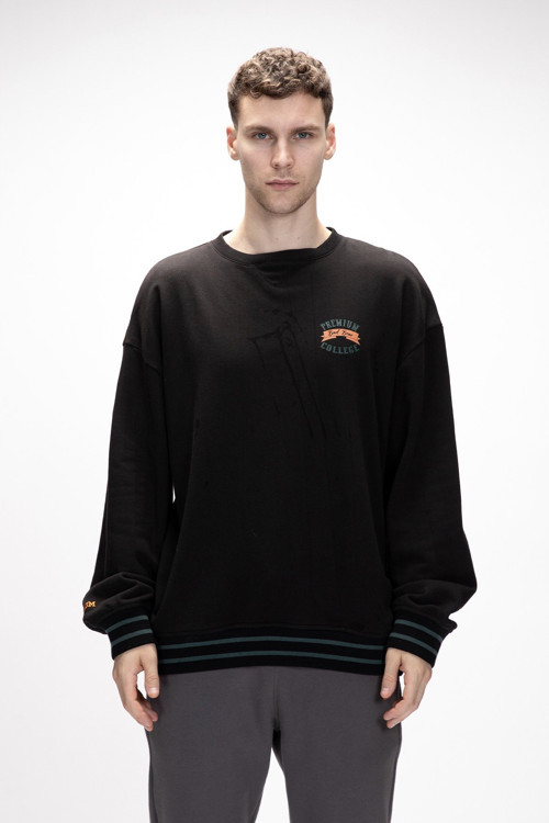 Vecna Si̇yah Oversize Erkek Baskılı Sweatshirt