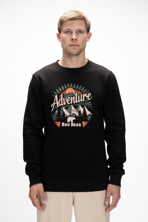 Adventure Si̇yah Crewneck Erkek Baskılı Sweatshirt