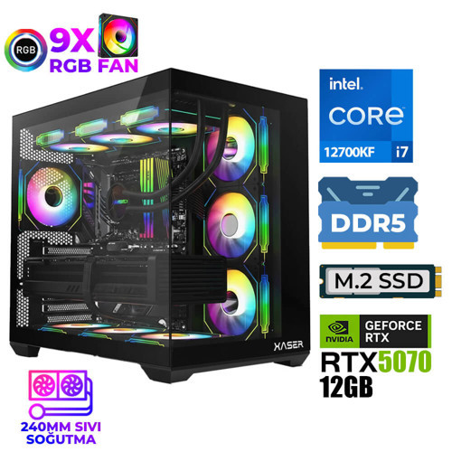 Master x7 i7 12700KF 32GB DDR5 Ram 1TB M.2 NVMe SSD 12GB RTX5070 Sıvı Soğutmalı Oyuncu Bilgisayarı