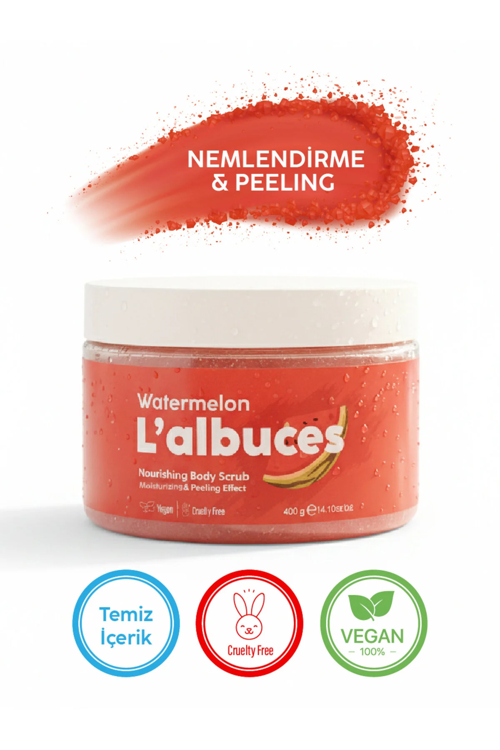 Watermelon Body Scrub 400gr – Vegan, Temiz İçerikli, Karpuz Kokulu Pürüzsüz Cilt Bakımı