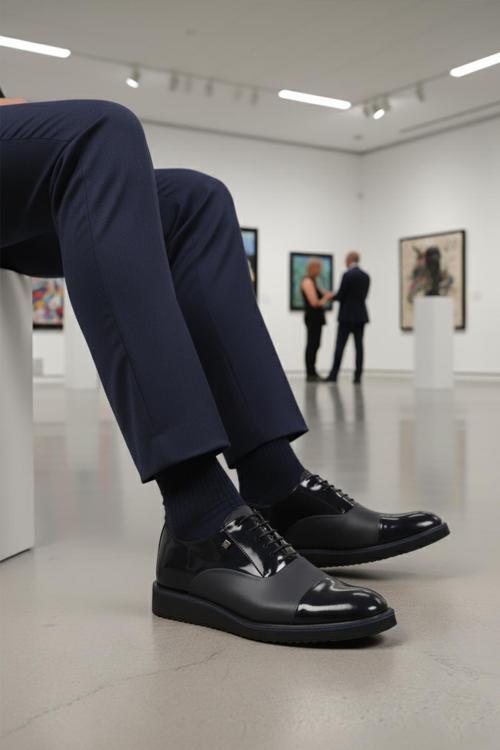 6590 M Lacivert Rugan Hakiki Deri Erkek Klasik Ayakkabı