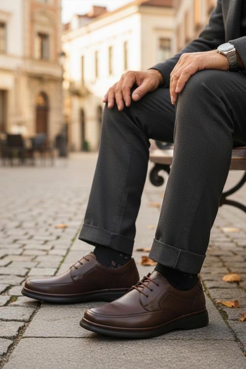 DSN 2038 M Kahve Hakiki Deri Erkek Günlük Ayakkabı