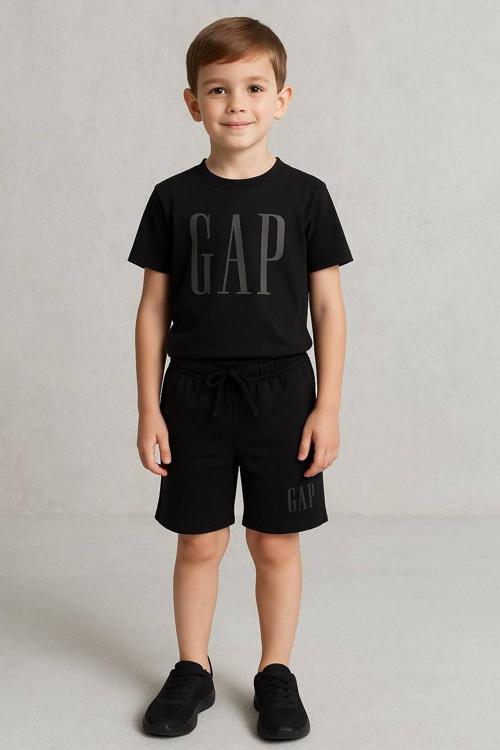 Baskılı Siyah Şortlu Takım