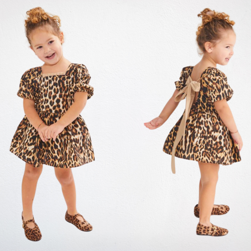 Leopar Desenli Kız Çocuk Elbisesi – Fiyonk Detaylı