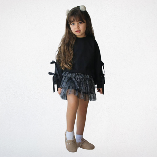 Glitter Fırfırlı Etekli Çocuk Takım - Siyah