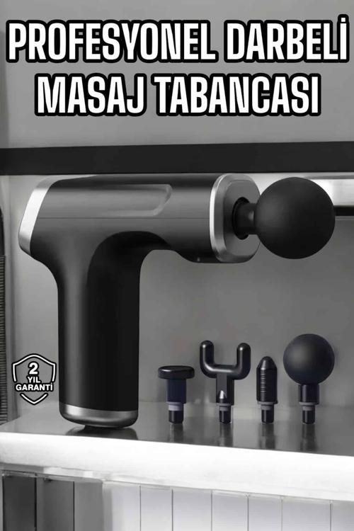 Masaj Tabancası 4 Başlıklı Kas ve Vücut Ağrıları İçin Şarjlı Darbeli