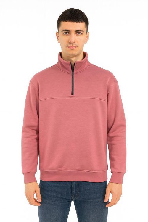 Unisex Relax Fit Rahat Kesim Pamuklu Yarım Fermuarlı Dik Yaka Sweatshirt - 7385