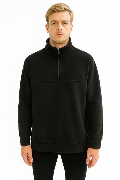 Unisex Relax Fit Rahat Kesim Polar Yarım Fermuarlı Dik Yaka Sweatshirt - 7387