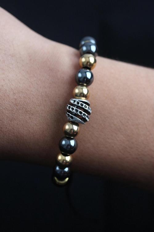 Doğal Taş Sarmal Model Gold Ve Füme Renk Asansörlü Erkek Bileklik