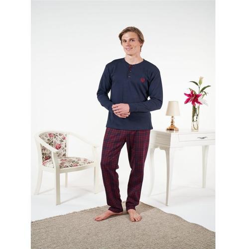 Penye İnterlok Kareli Uzun Kol Erkek Pijama Takım