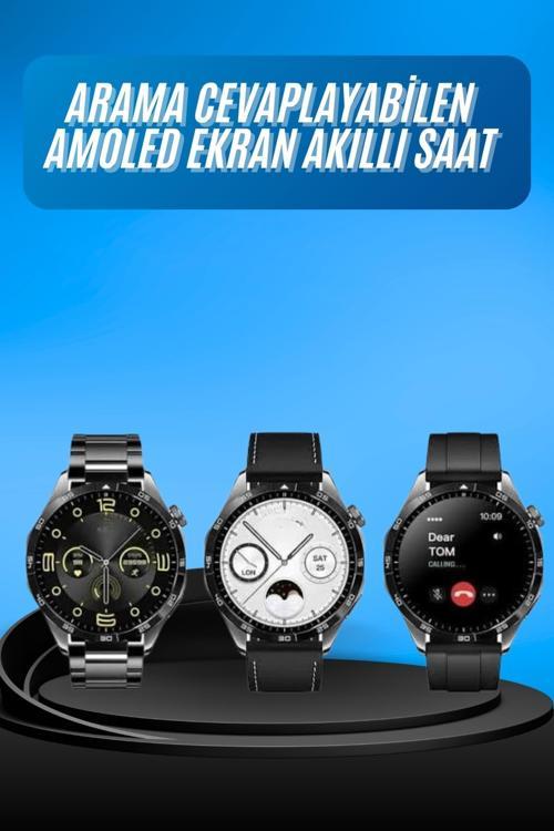 Amoled Ekran 3 Kordonlu Akıllı Saat 5.0 Bluetooth Bağlantılı Android ve İOS Uyumlu