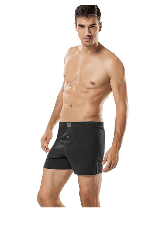 6lı Erkek Penye Düğmeli Boxer Pamuklu Bol Kesim Havlu Bel Düz
